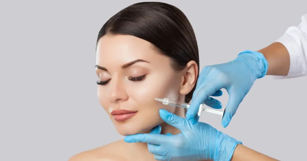Jeuveau injection procedure on a woman's face at a clinic in Kirkland, WA