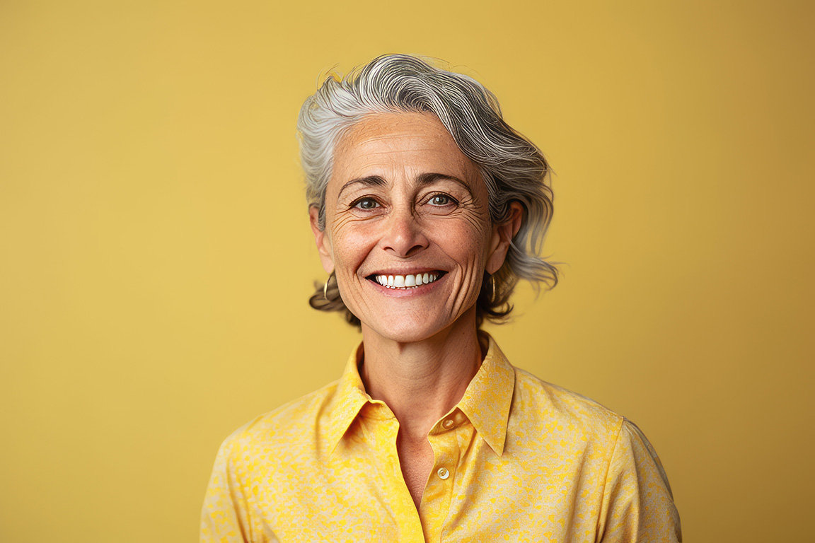 attractive-senior-woman-smiling-on-yellow-background